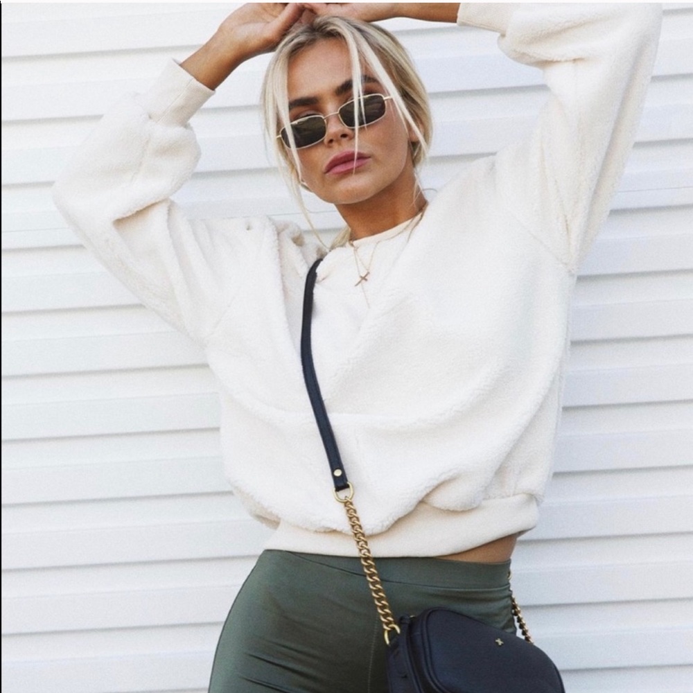 Cream Crew Neck Fleece Sweatshirt - Picture 3 of 7